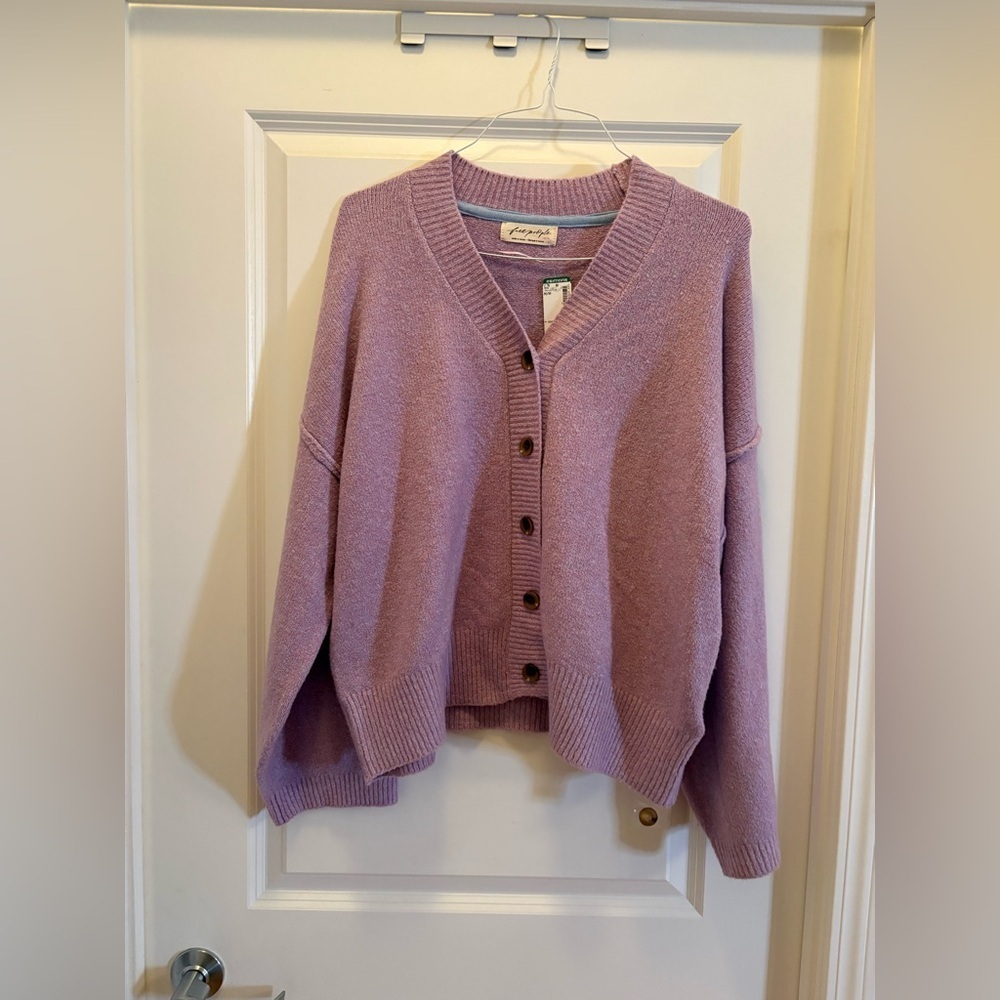 Free People Cool Of The Night Cardigan Lilac Spell Melange M NWT Oversized - Picture 5 of 14